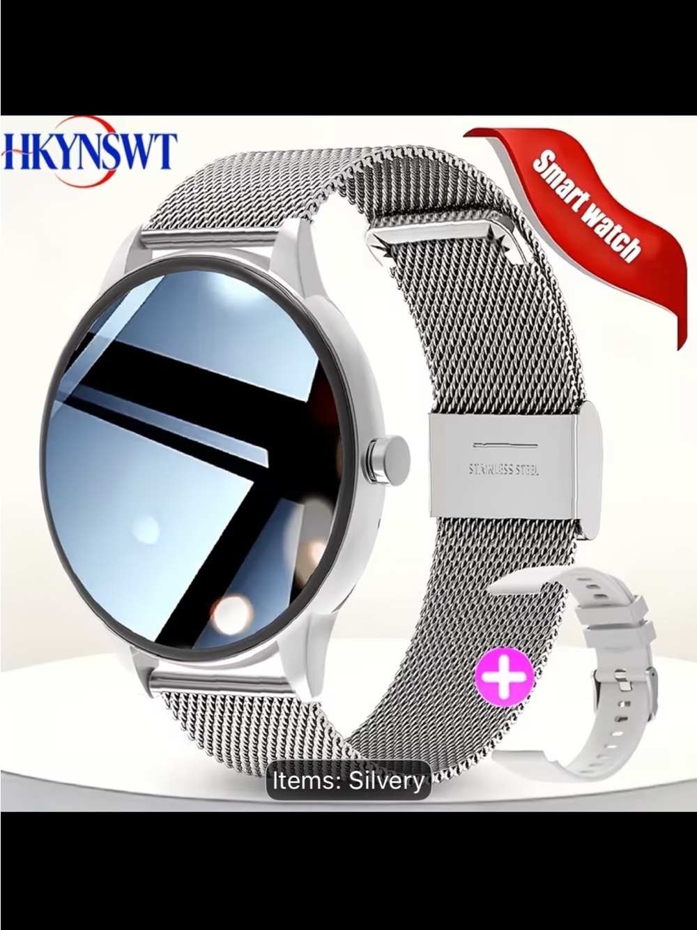 Silver Stainless Steel Mesh Smartwatch